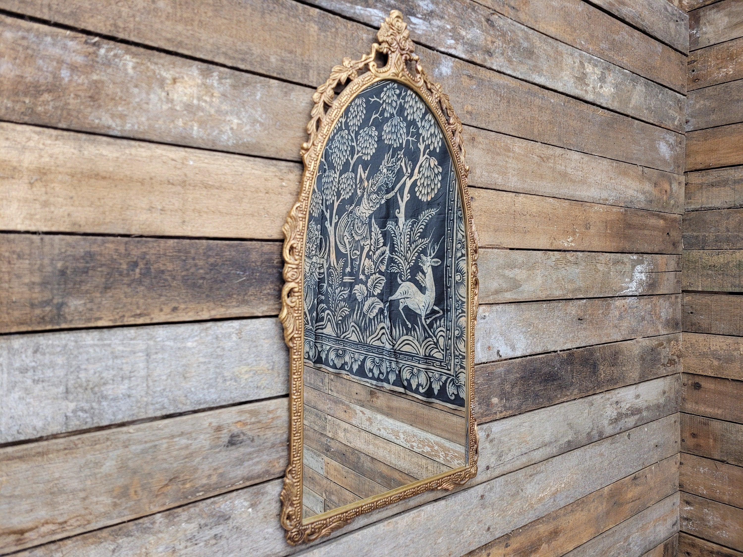 Vintage Arched Gilt Gold Style Metal Floral Moulded Bathroom Mantle Wall Mirror
