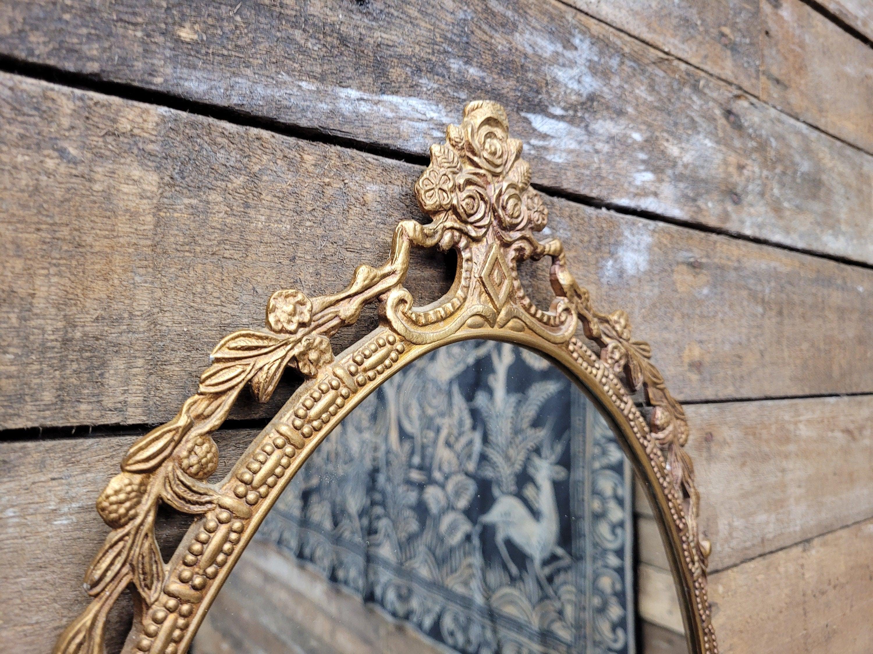 Vintage Arched Gilt Gold Style Metal Floral Moulded Bathroom Mantle Wall Mirror