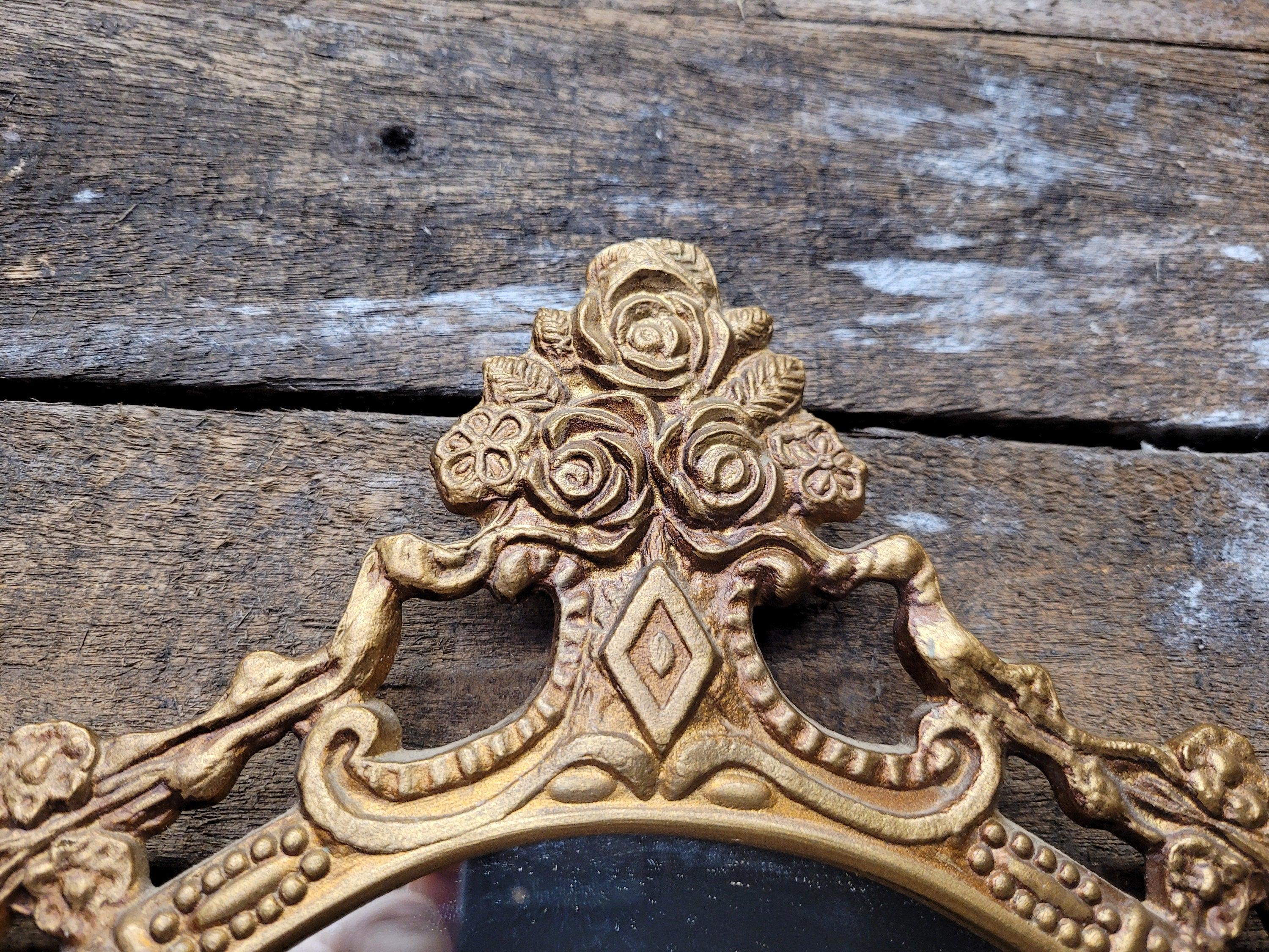 Vintage Arched Gilt Gold Style Metal Floral Moulded Bathroom Mantle Wall Mirror