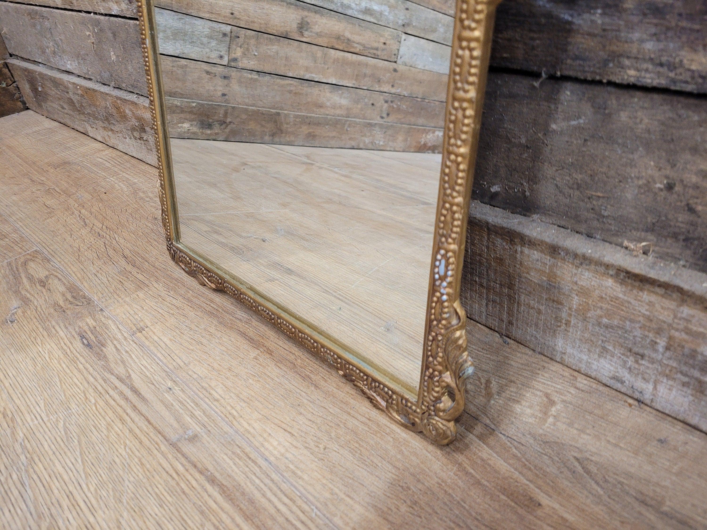 Vintage Arched Gilt Gold Style Metal Floral Moulded Bathroom Mantle Wall Mirror