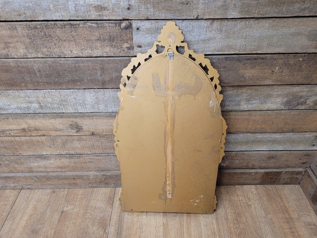 Vintage Arched Gilt Gold Style Metal Floral Moulded Bathroom Mantle Wall Mirror