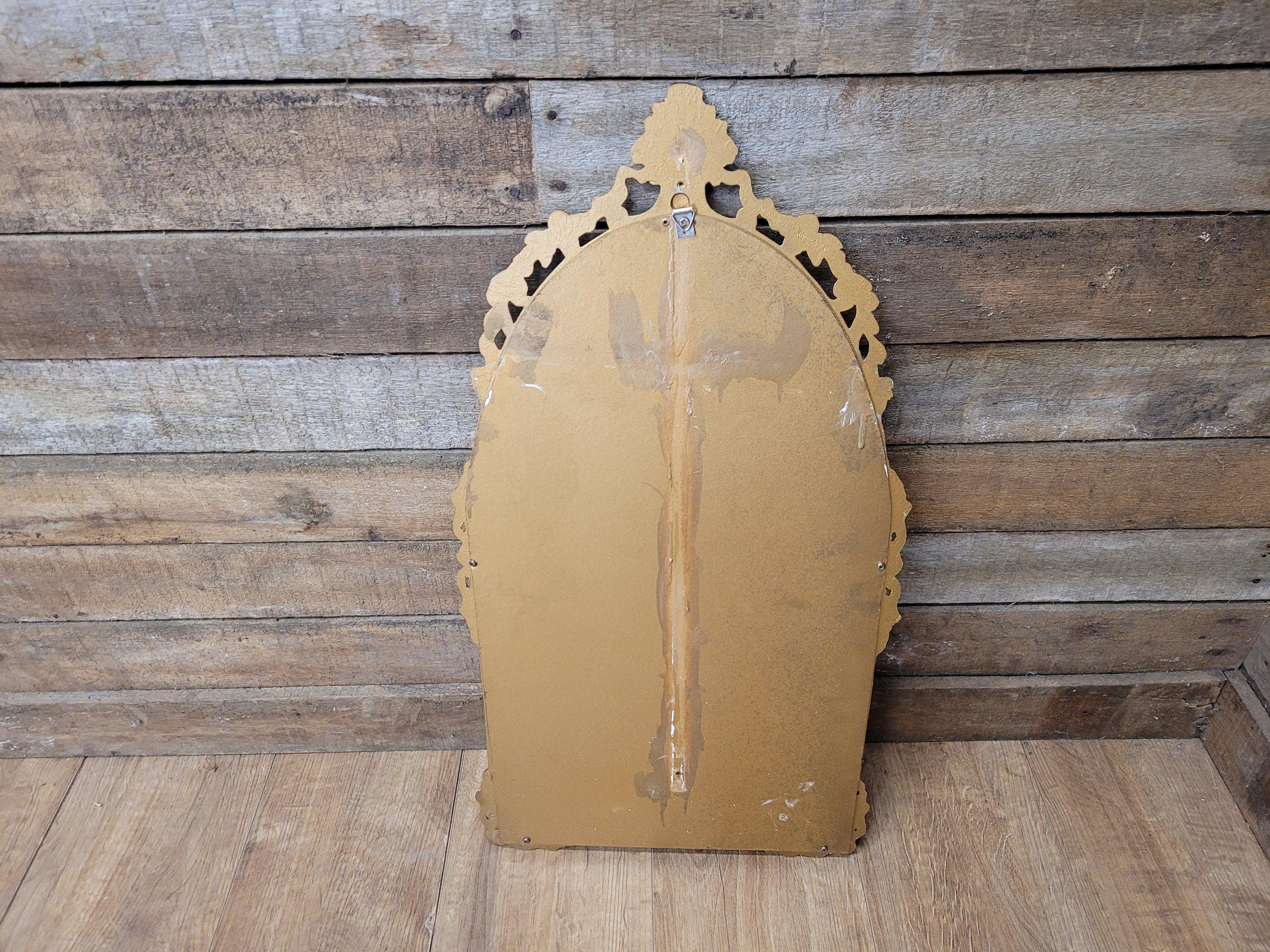 Vintage Arched Gilt Gold Style Metal Floral Moulded Bathroom Mantle Wall Mirror