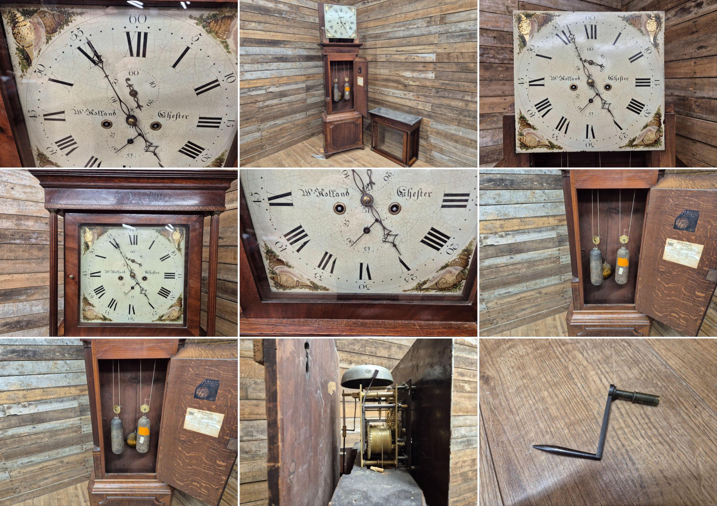Antique 18thC Oak & Mahogany Grandfather Longcase Clock By W Holland Of Chester