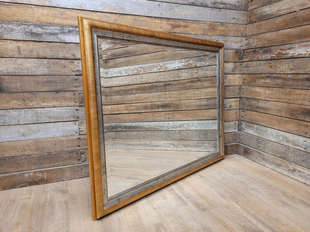 Large Vintage Bevel Edged Gold And Silver Distressed Framed Over Mantle Mirror