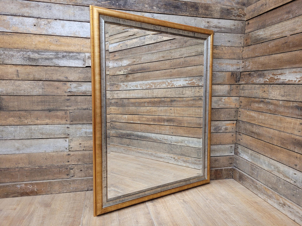 Large Vintage Bevel Edged Gold And Silver Distressed Framed Over Mantle Mirror