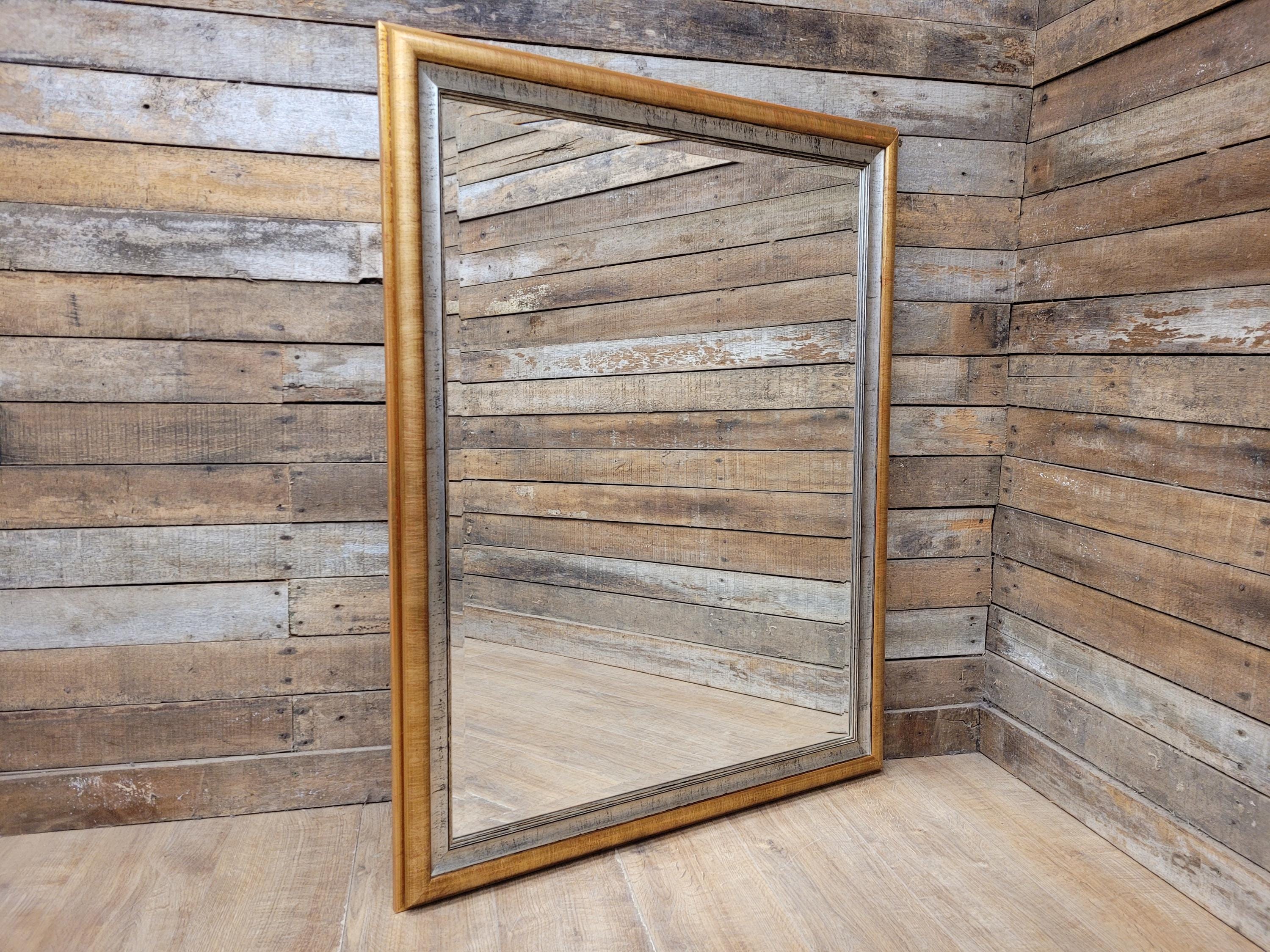 Large Vintage Bevel Edged Gold And Silver Distressed Framed Over Mantle Mirror