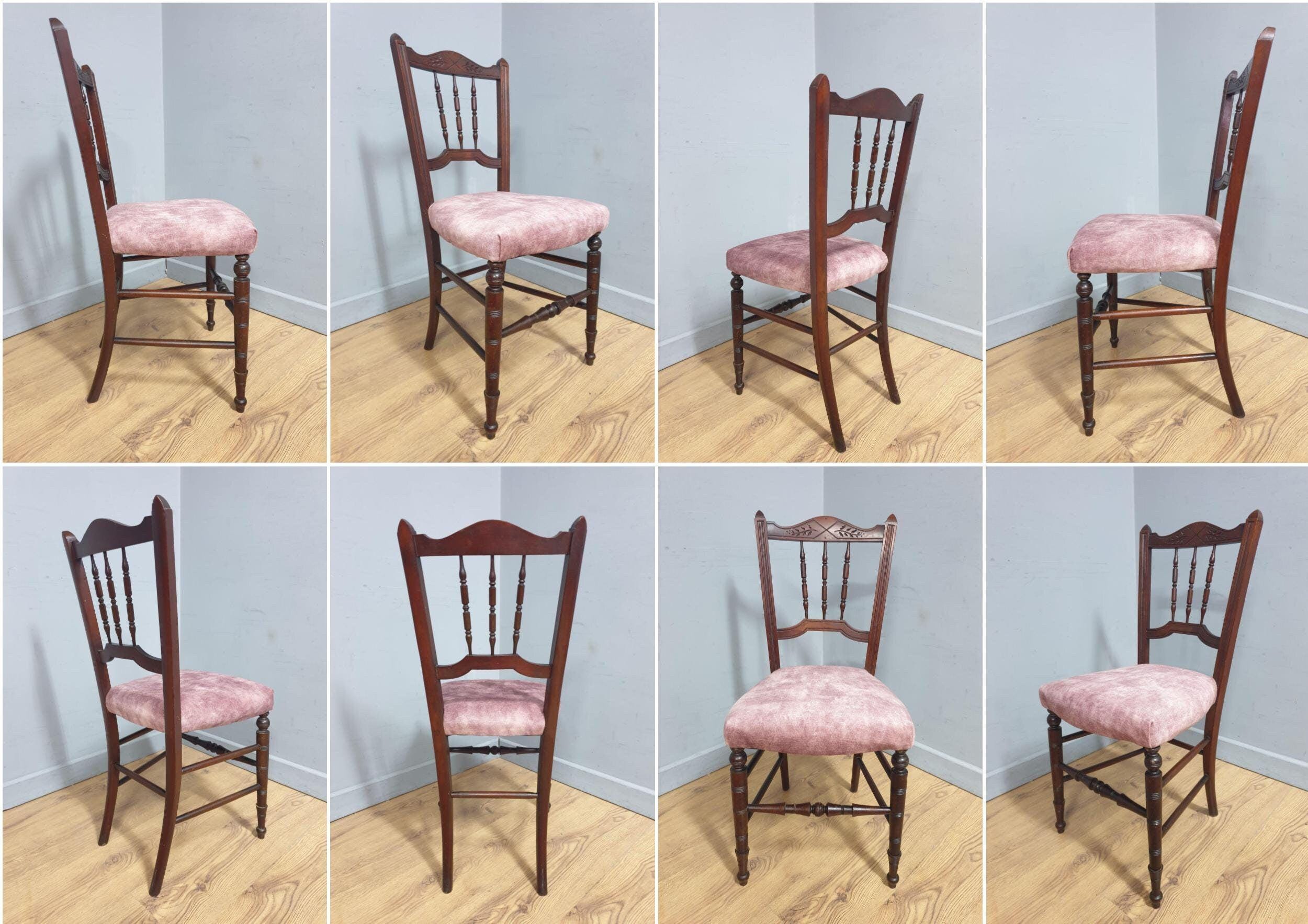 Vintage Antique Mahogany Ornate Spindle Back Turned Leg Bedroom Chair