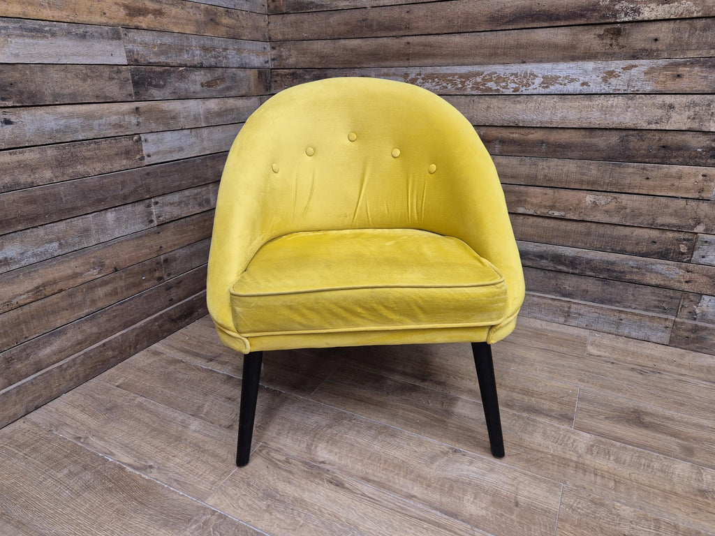 Retro Styled Mustard Yellow Velvet Accent Chair Mid Century Style Tub Armchair