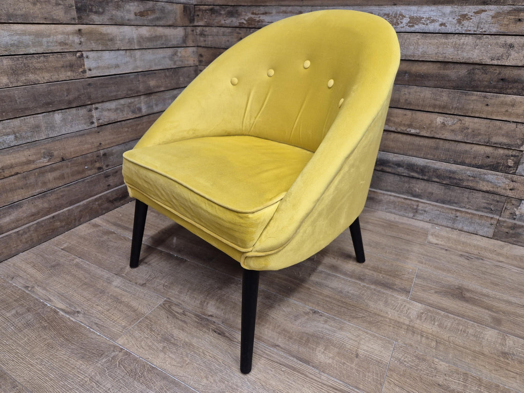 Retro Styled Mustard Yellow Velvet Accent Chair Mid Century Style Tub Armchair