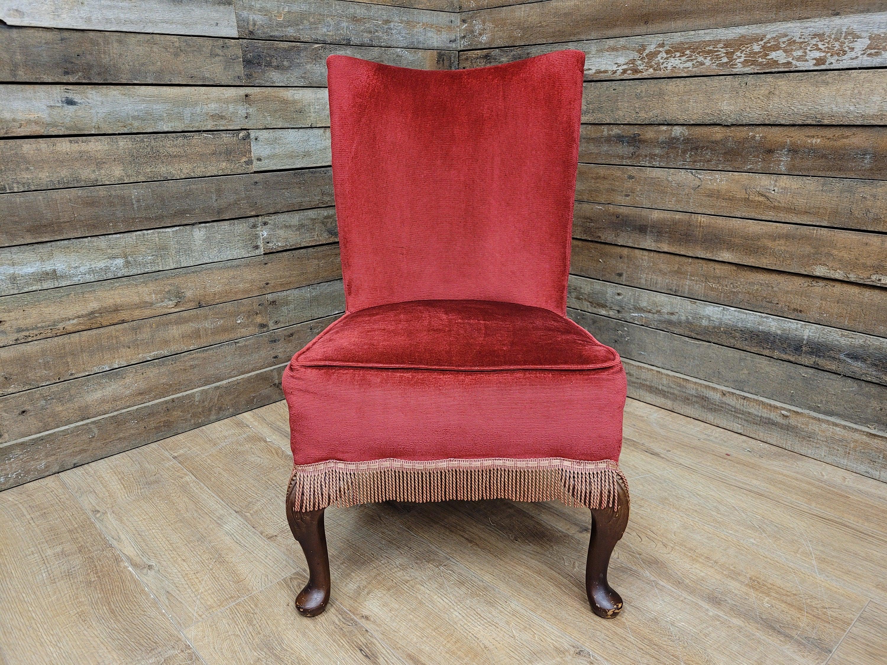 Mid Century Bedroom Nursing Chair Red Velour Fabric Retro Chic With Frills