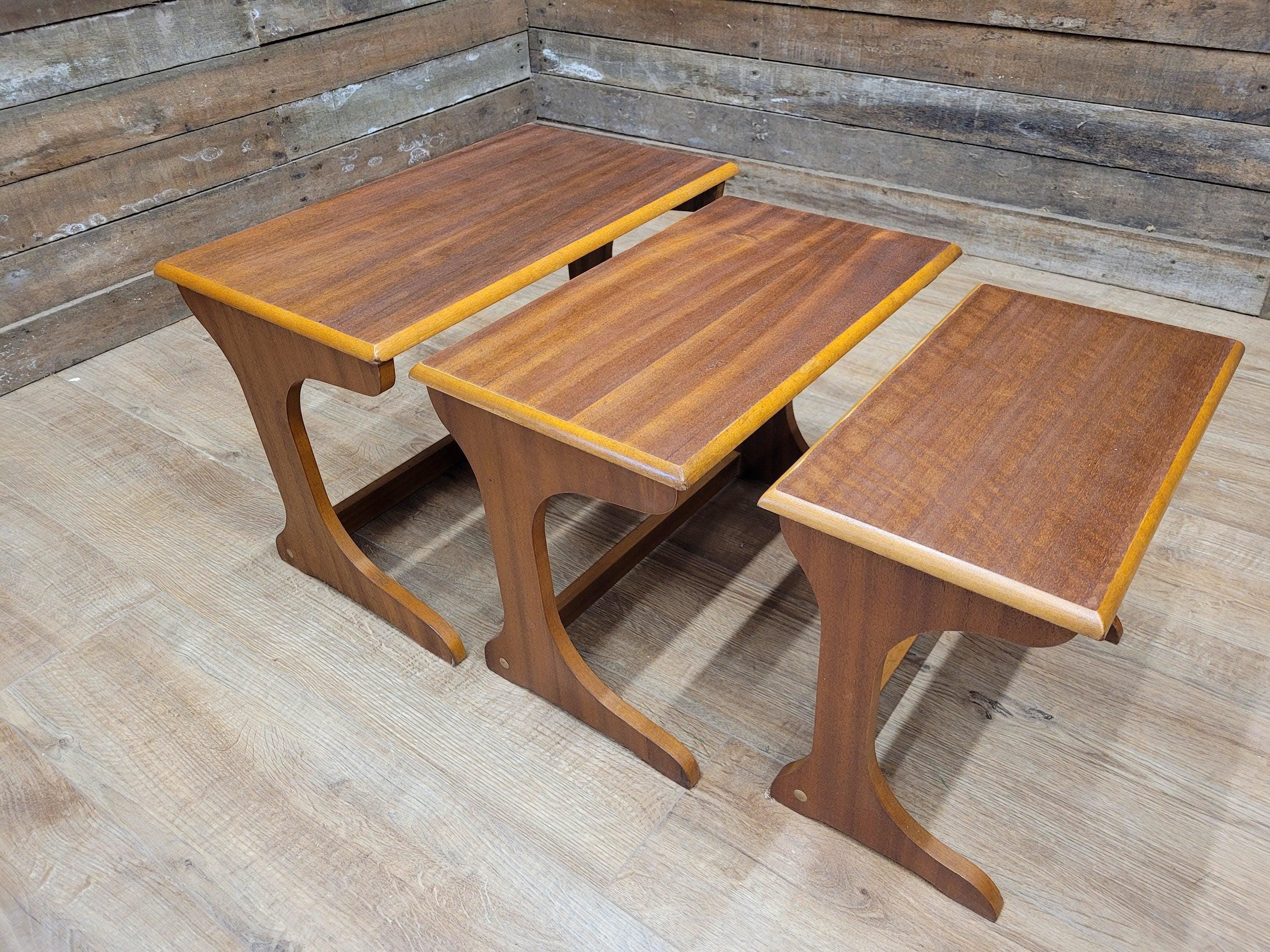 Mid Century Teak Nesting Tables Retro Chic Danish Inspired