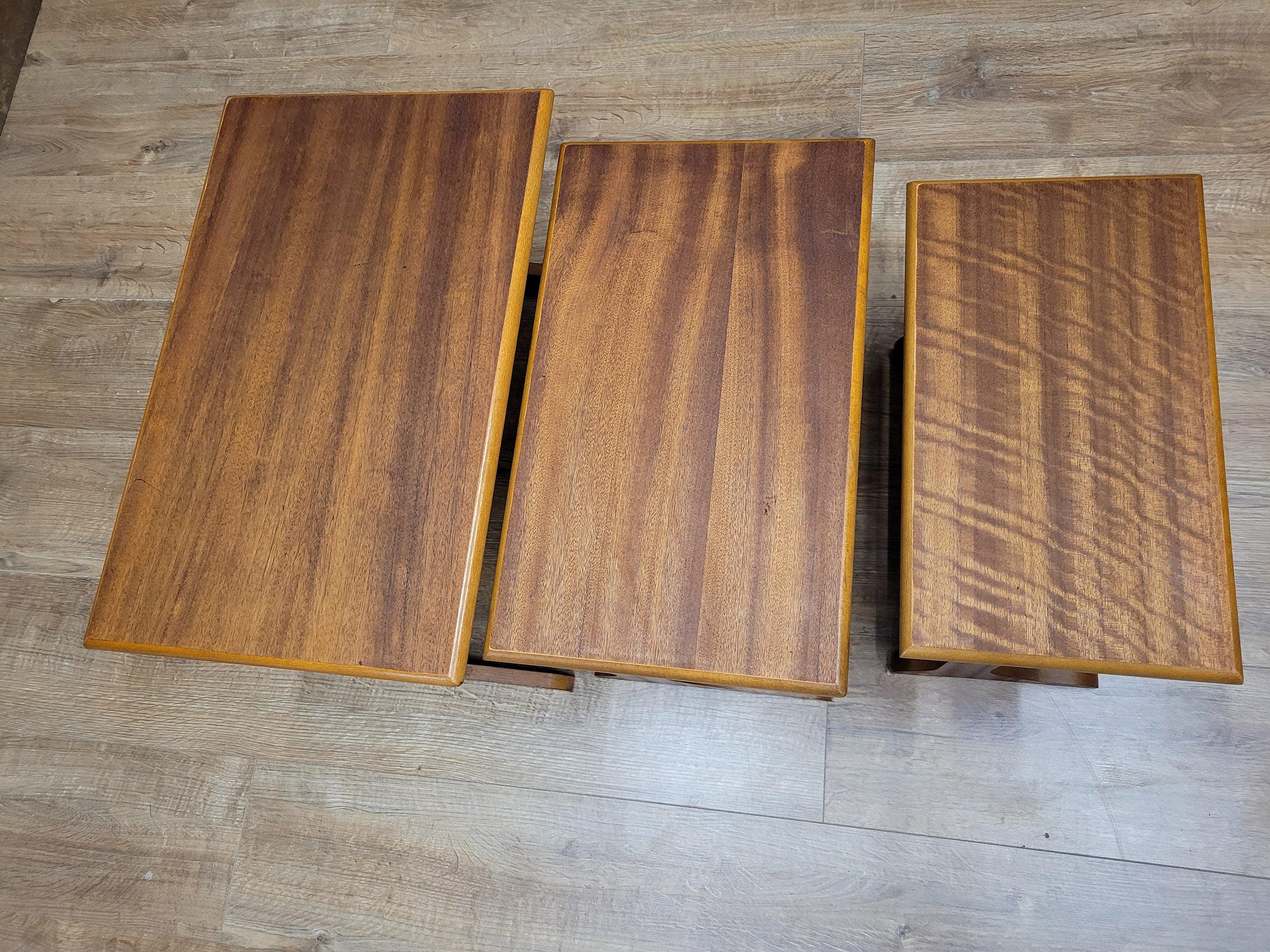 Mid Century Teak Nesting Tables Retro Chic Danish Inspired