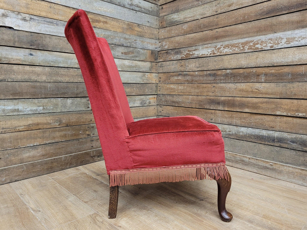Mid Century Bedroom Nursing Chair Red Velour Fabric Retro Chic With Frills