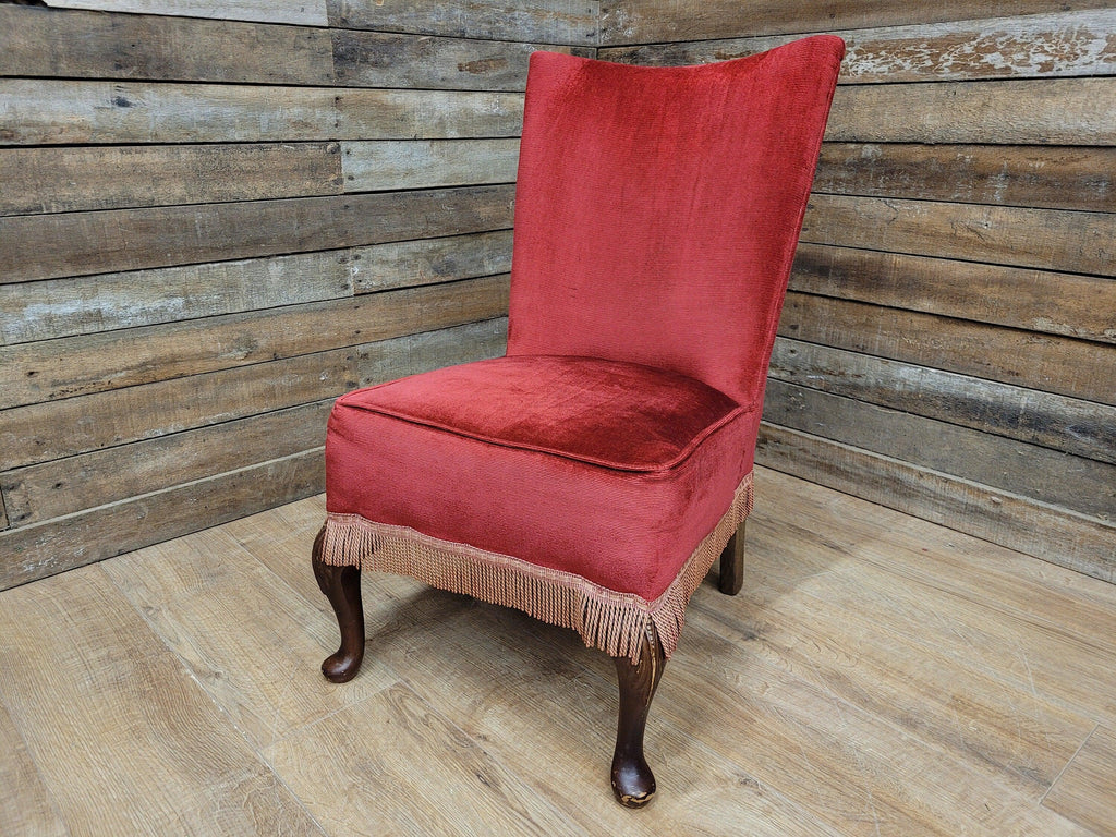 Mid Century Bedroom Nursing Chair Red Velour Fabric Retro Chic With Frills