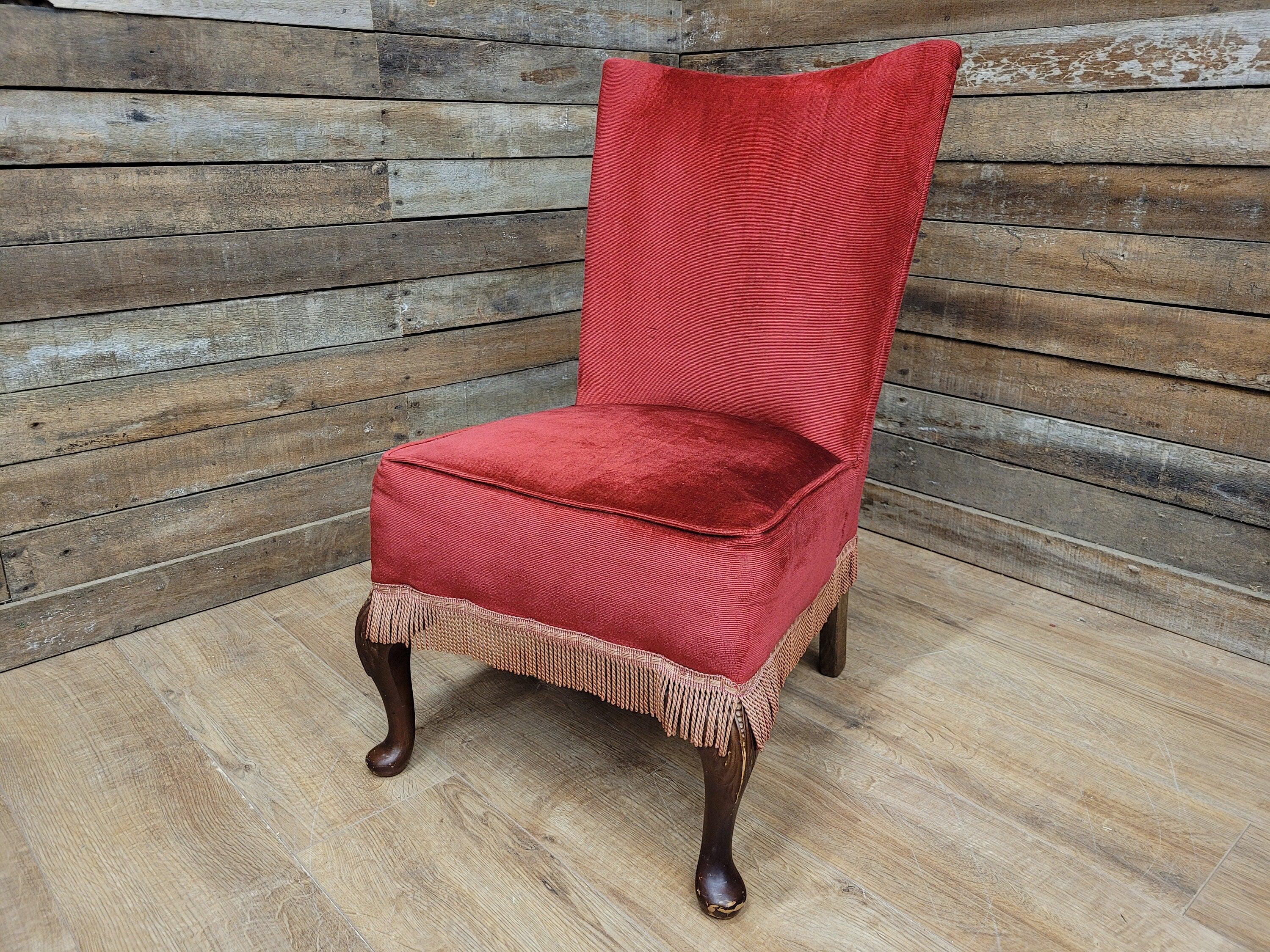 Mid Century Bedroom Nursing Chair Red Velour Fabric Retro Chic With Frills