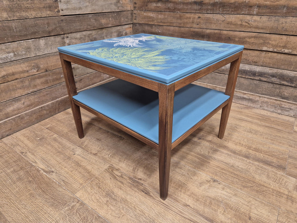 Mid Century Danish Influenced Teak Decoupaged Up Cycled Side Table Afromosia