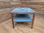 Mid Century Danish Influenced Teak Decoupaged Up Cycled Side Table Afromosia