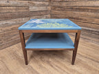 Mid Century Danish Influenced Teak Decoupaged Up Cycled Side Table Afromosia
