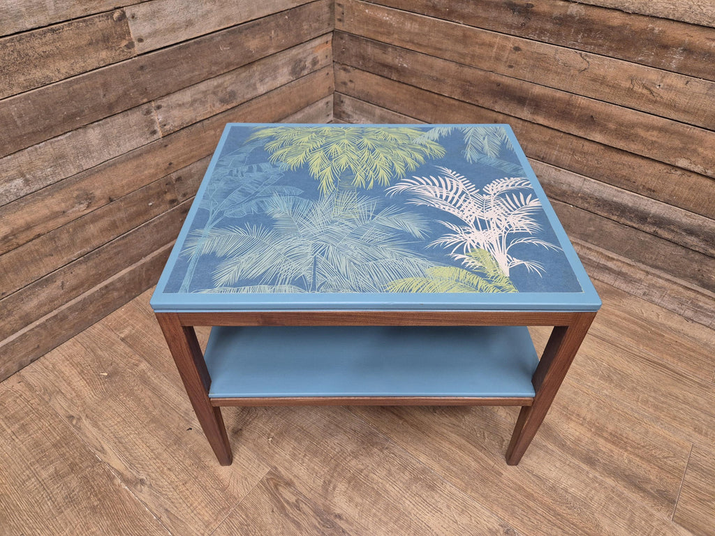 Mid Century Danish Influenced Teak Decoupaged Up Cycled Side Table Afromosia