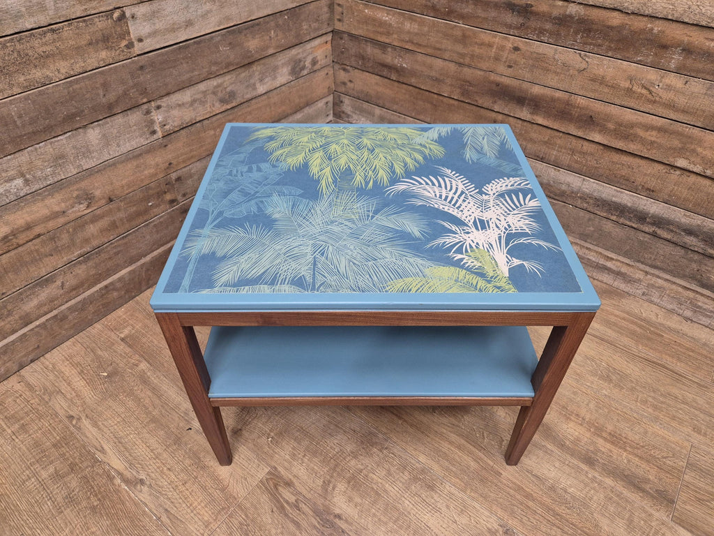 Mid Century Danish Influenced Teak Decoupaged Up Cycled Side Table Afromosia
