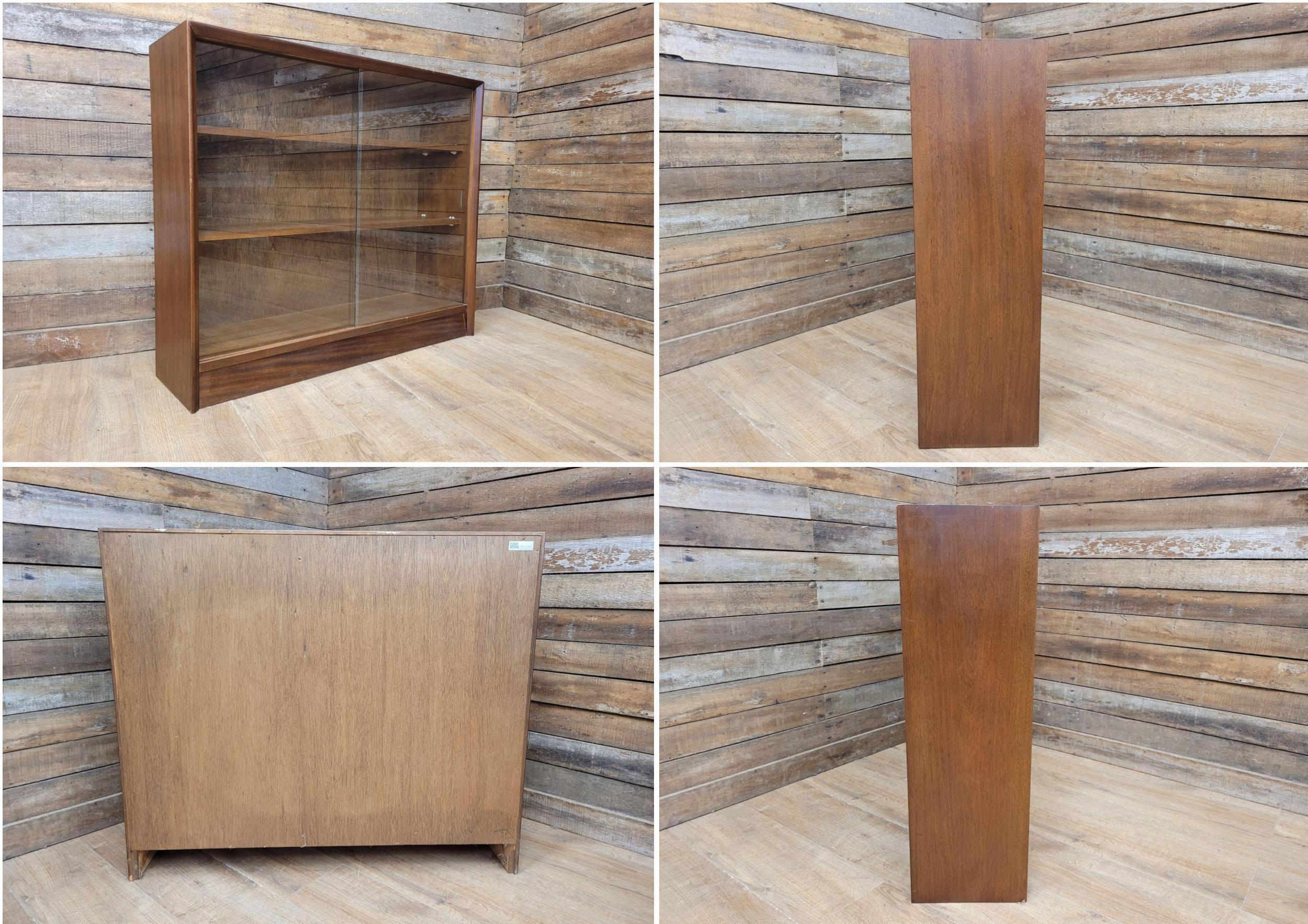 Herbert E Gibbs Vintage Glazed Sliding Door Bookcase Adjustable Shelves