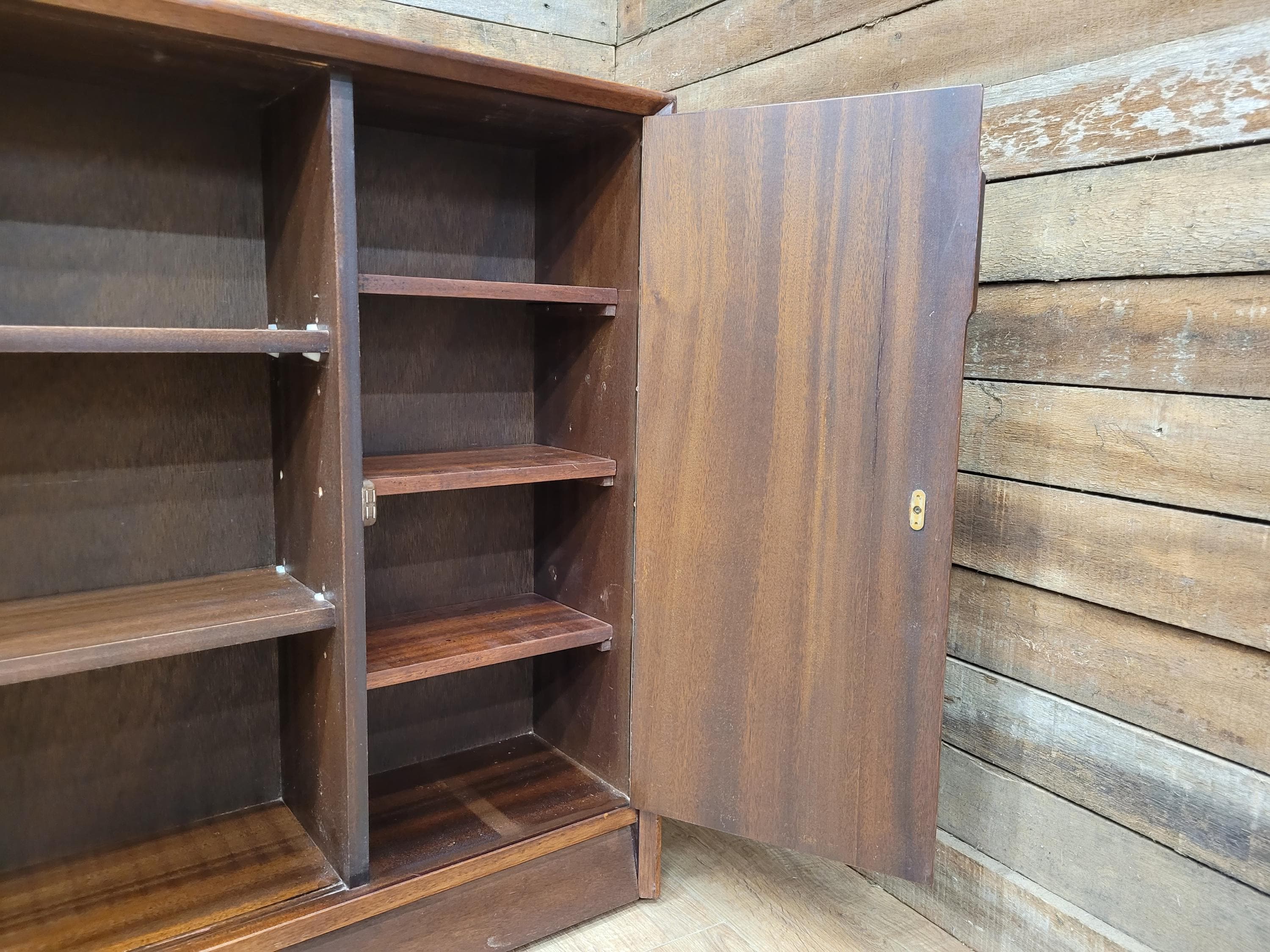 Mid Century Herbert E Gibbs Glazed Bookcase Cupboard Adjustable Shelves Vintage