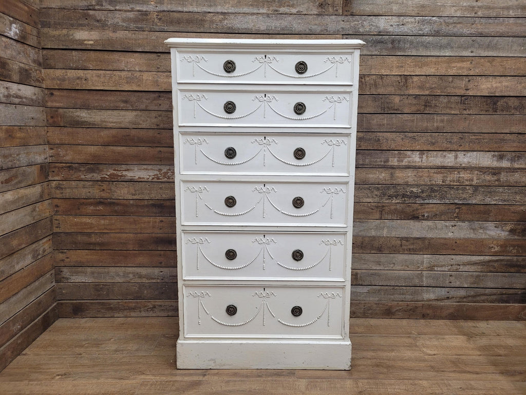Antique Victorian Pine Distressed Painted Six Drawer Chest Graduating Drawers