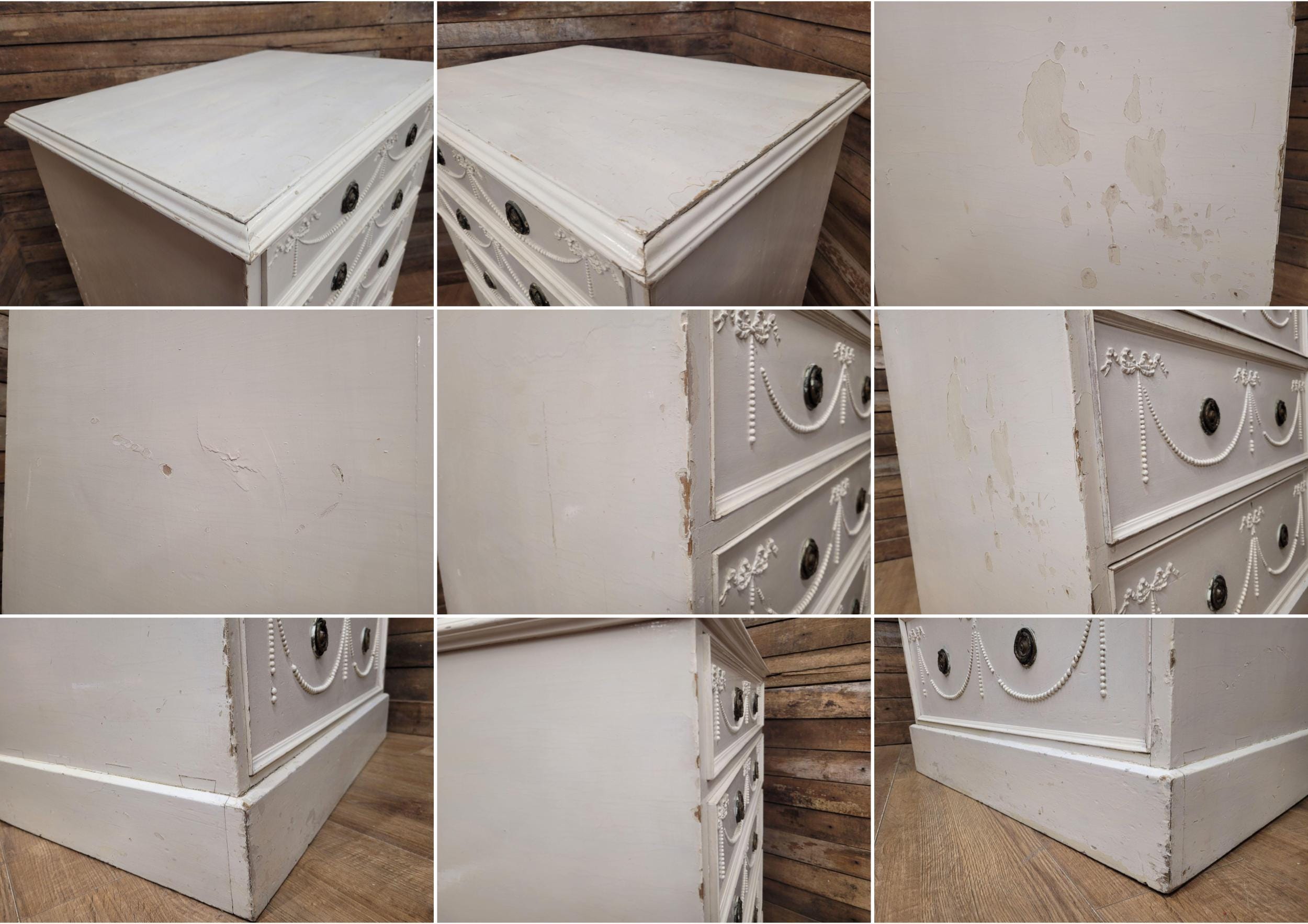 Antique Victorian Pine Distressed Painted Six Drawer Chest Graduating Drawers