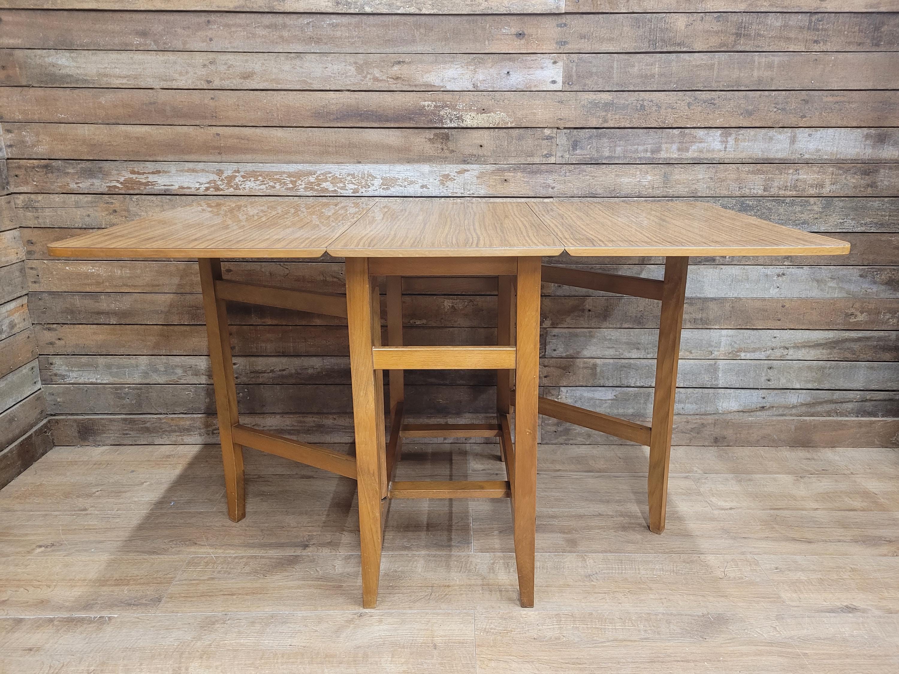 Mid Century Vintage Teak Style Formica Drop Leaf Dining Table Retro