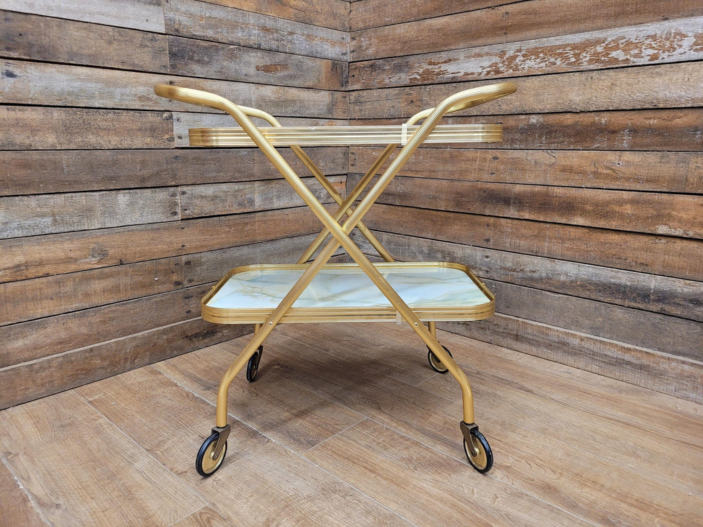 Mid Century Two Tier Retro Drinks Trolley Cocktail Trolley Foldable Vintage