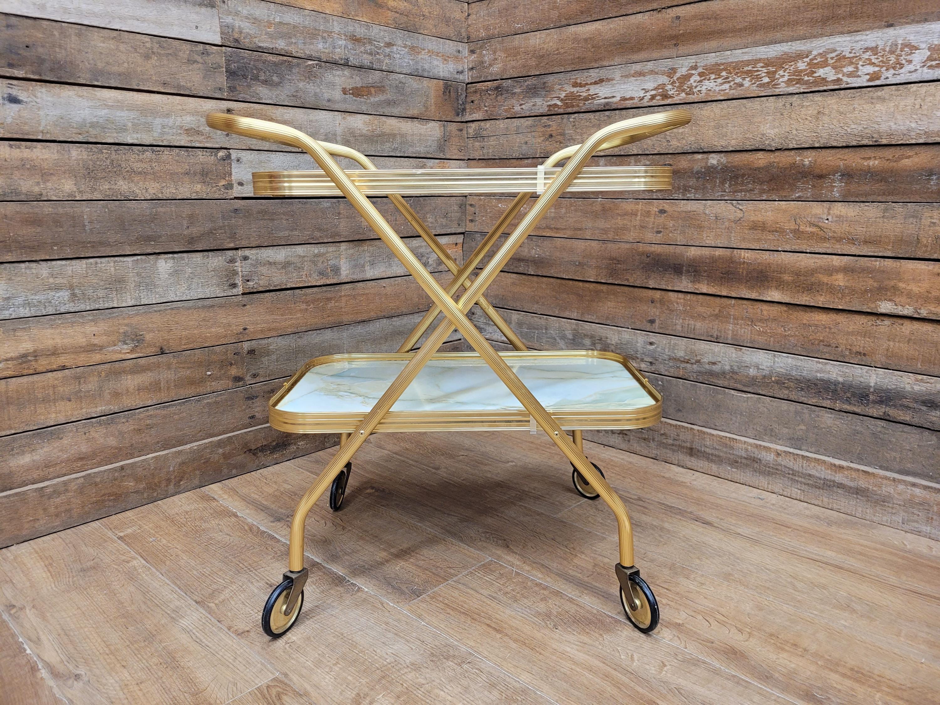 Mid Century Two Tier Retro Drinks Trolley Cocktail Trolley Foldable Vintage