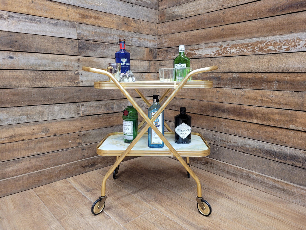 Mid Century Two Tier Retro Drinks Trolley Cocktail Trolley Foldable Vintage