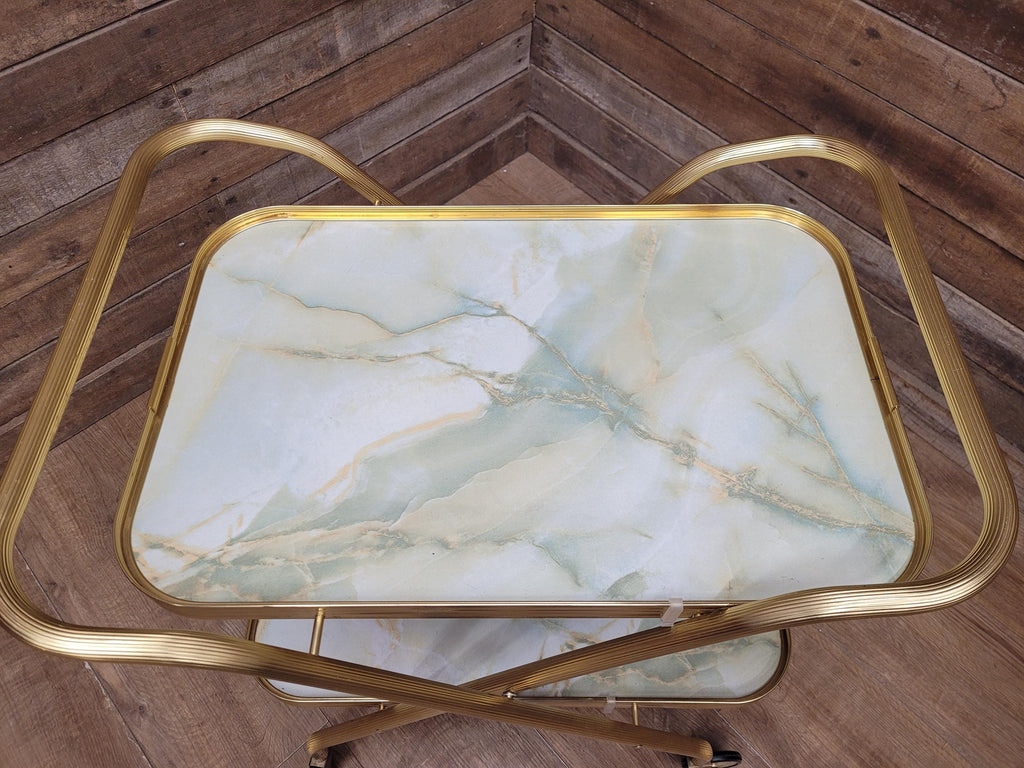 Mid Century Two Tier Retro Drinks Trolley Cocktail Trolley Foldable Vintage