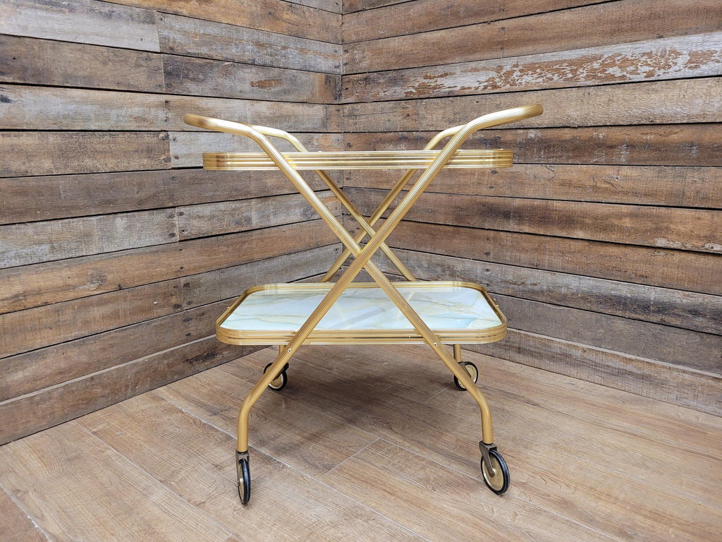 Mid Century Two Tier Retro Drinks Trolley Cocktail Trolley Foldable Vintage