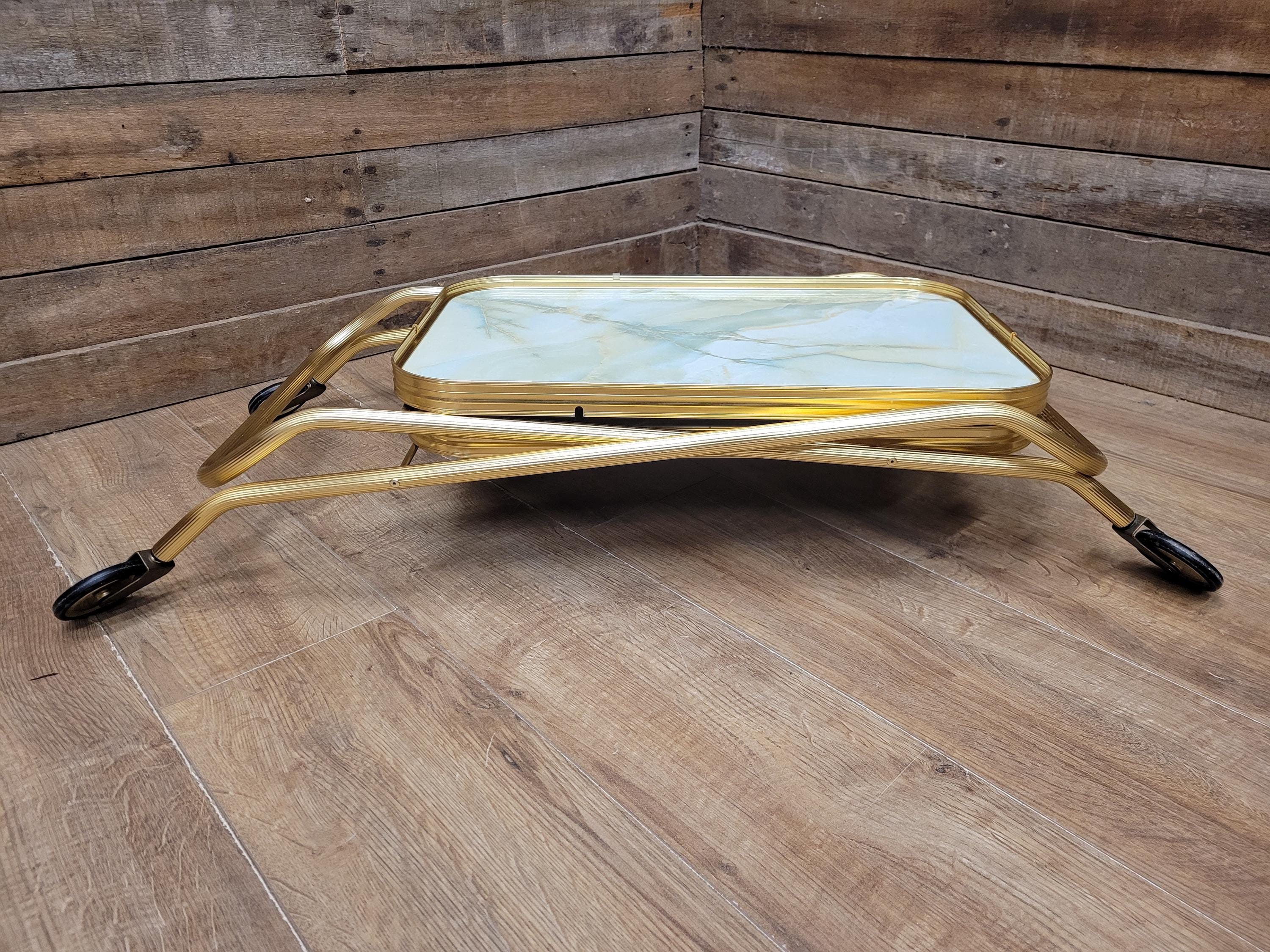 Mid Century Two Tier Retro Drinks Trolley Cocktail Trolley Foldable Vintage