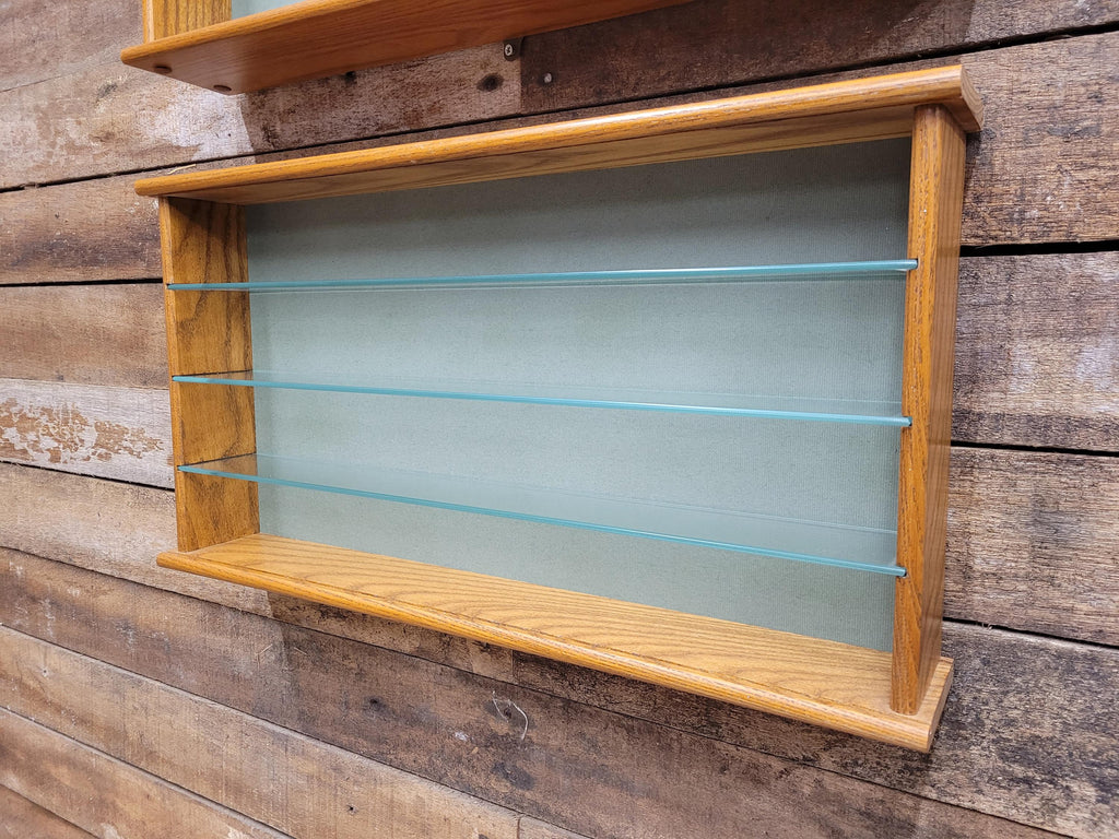 Two Vintage Model Cars Wall Mounted Display Cabinet Glass Shelves