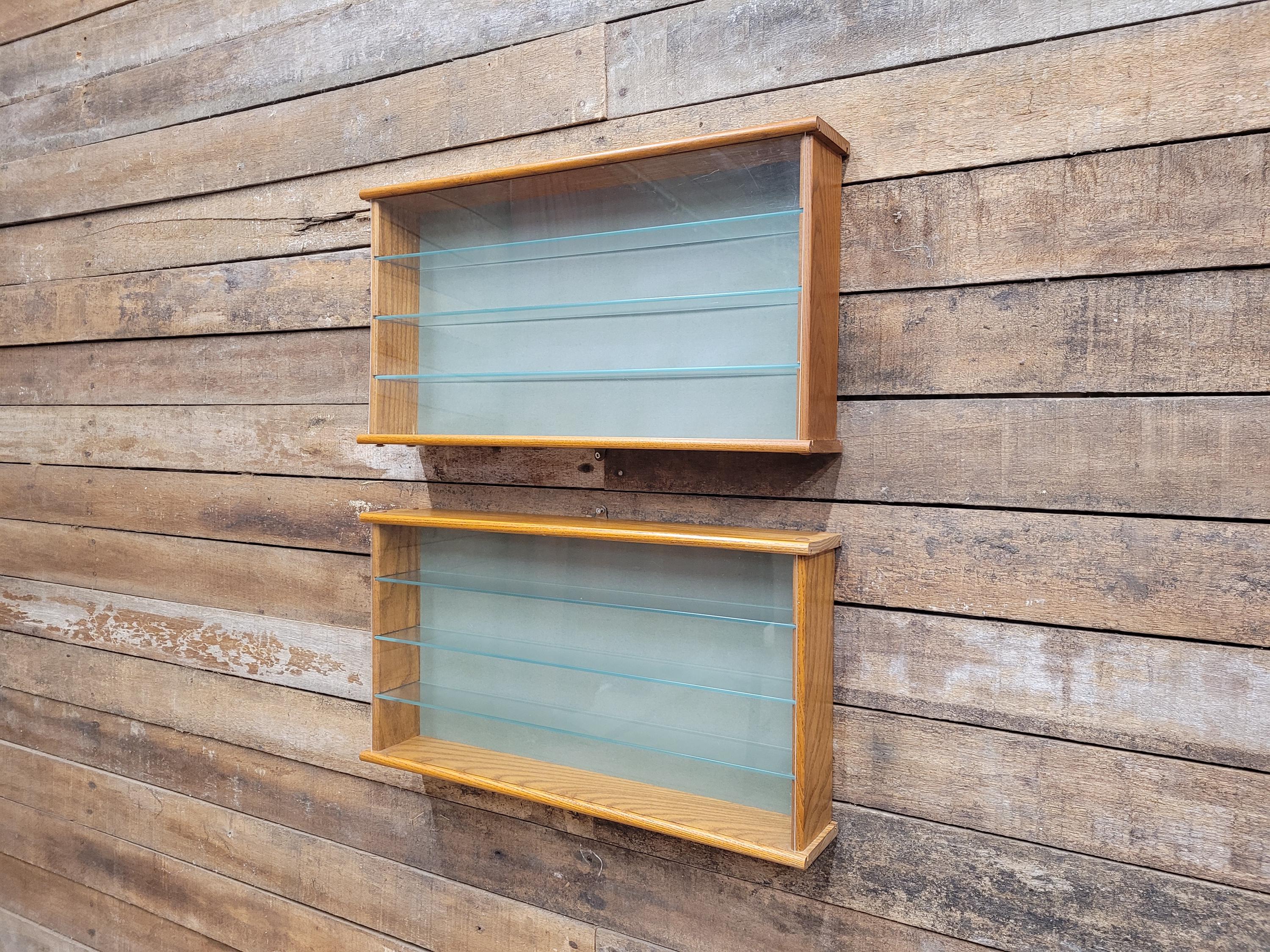 Two Vintage Model Cars Wall Mounted Display Cabinet Glass Shelves