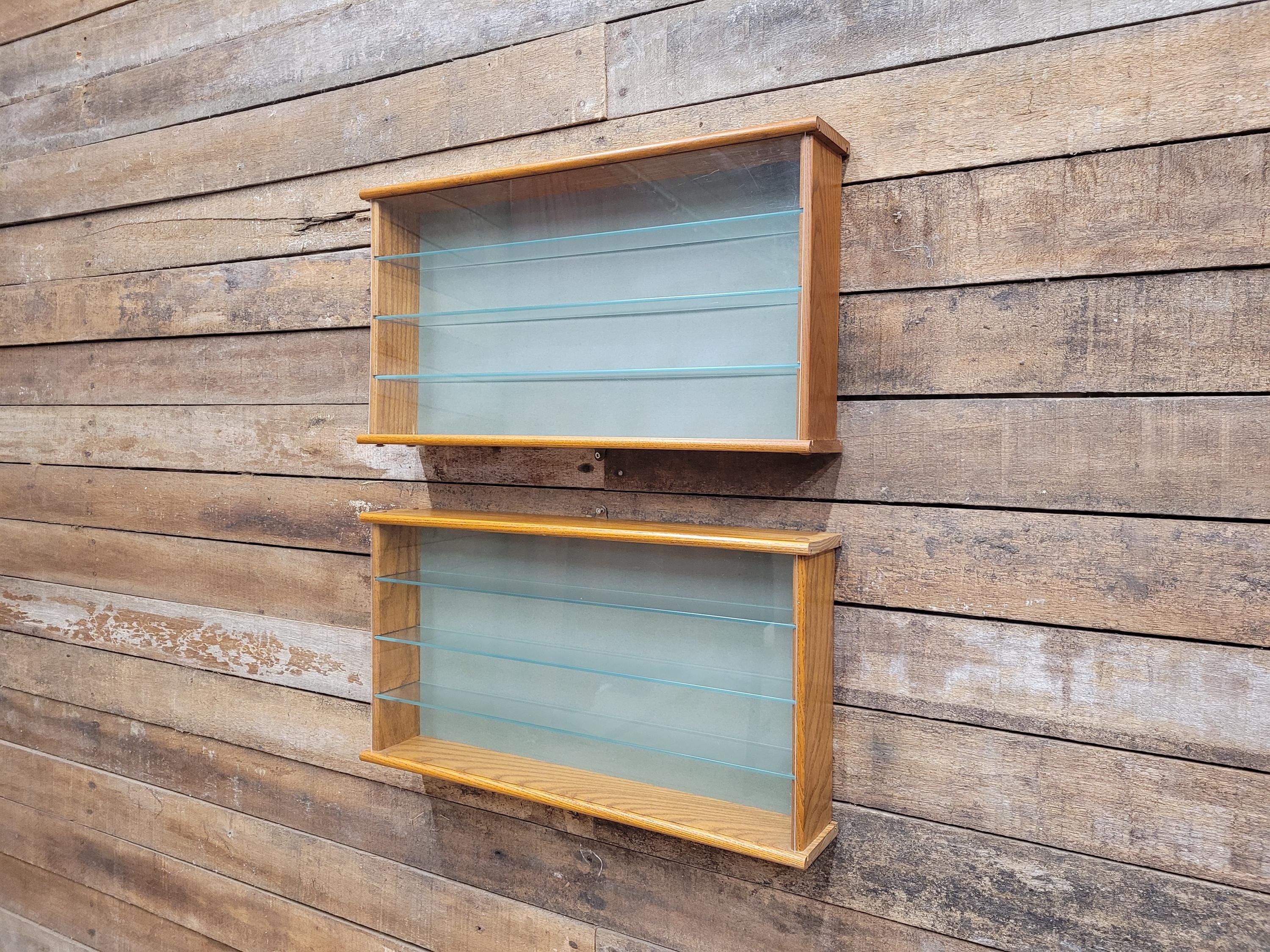 Two Vintage Model Cars Wall Mounted Display Cabinet Glass Shelves