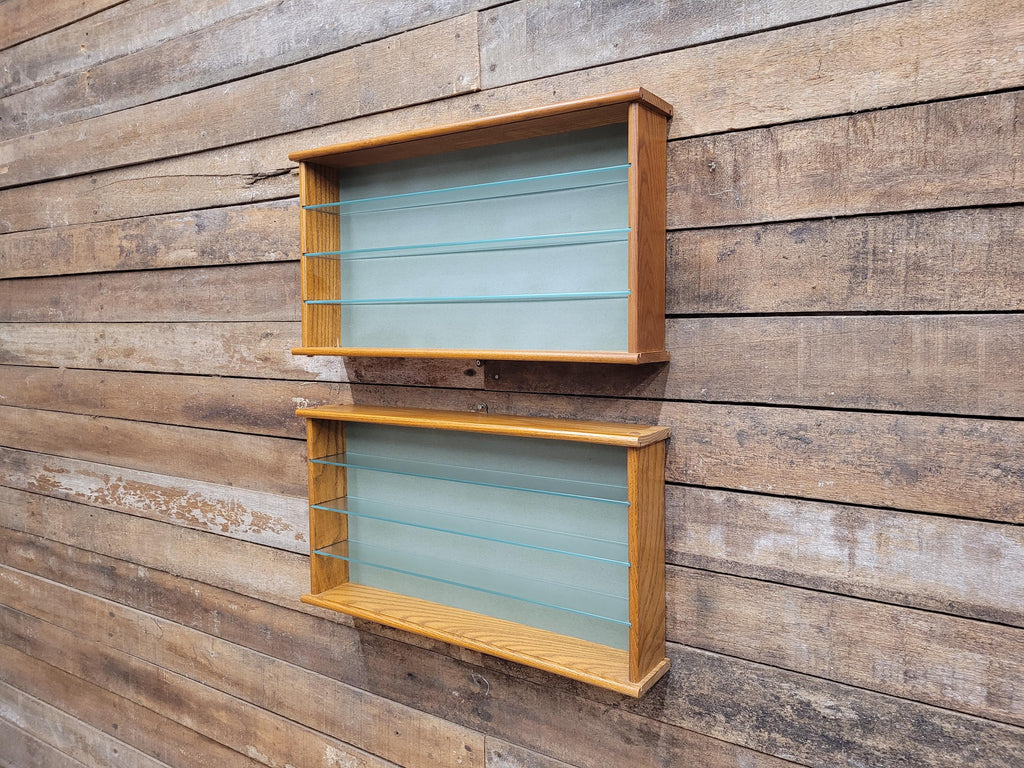 Two Vintage Model Cars Wall Mounted Display Cabinet Glass Shelves