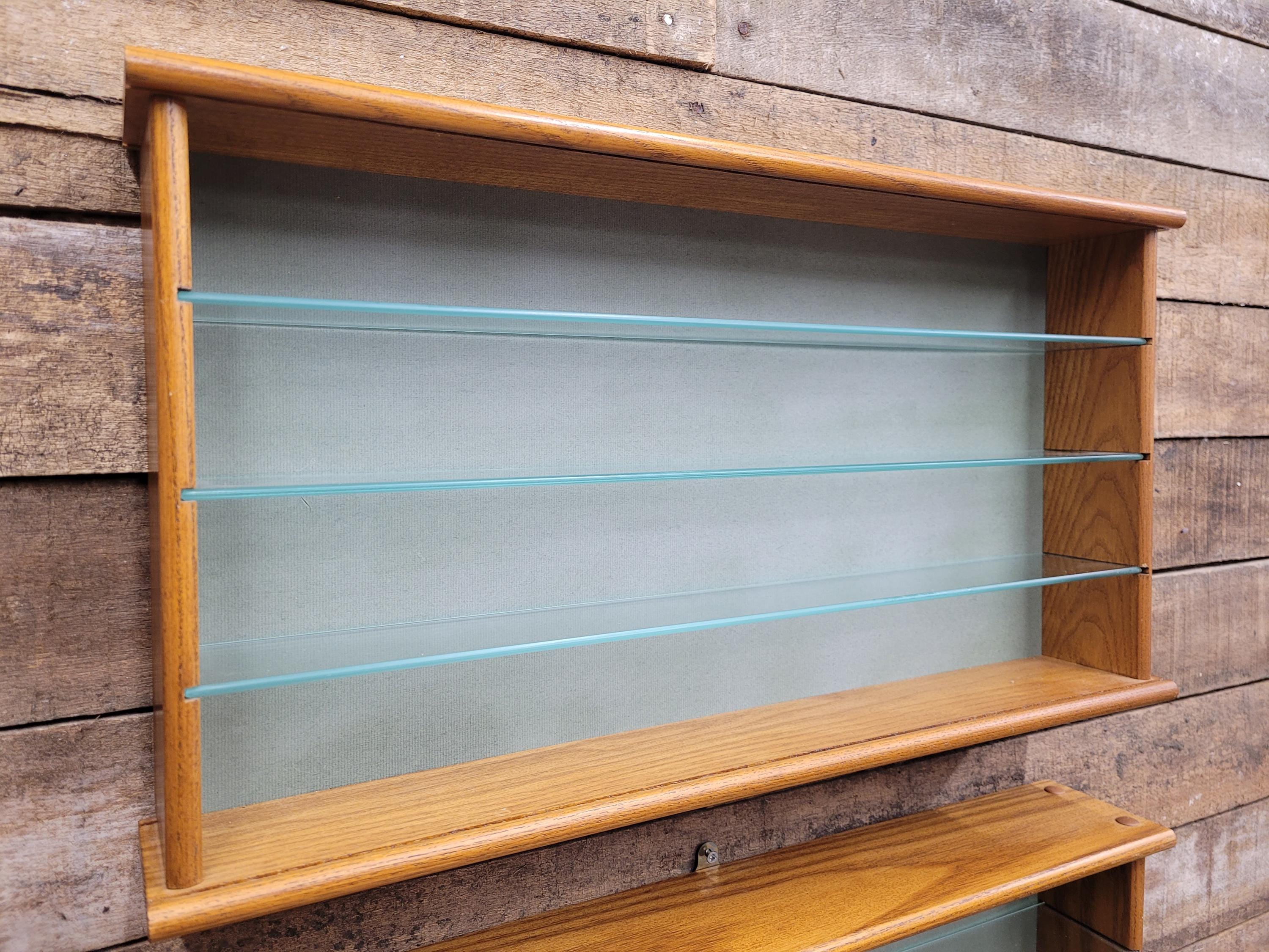 Two Vintage Model Cars Wall Mounted Display Cabinet Glass Shelves