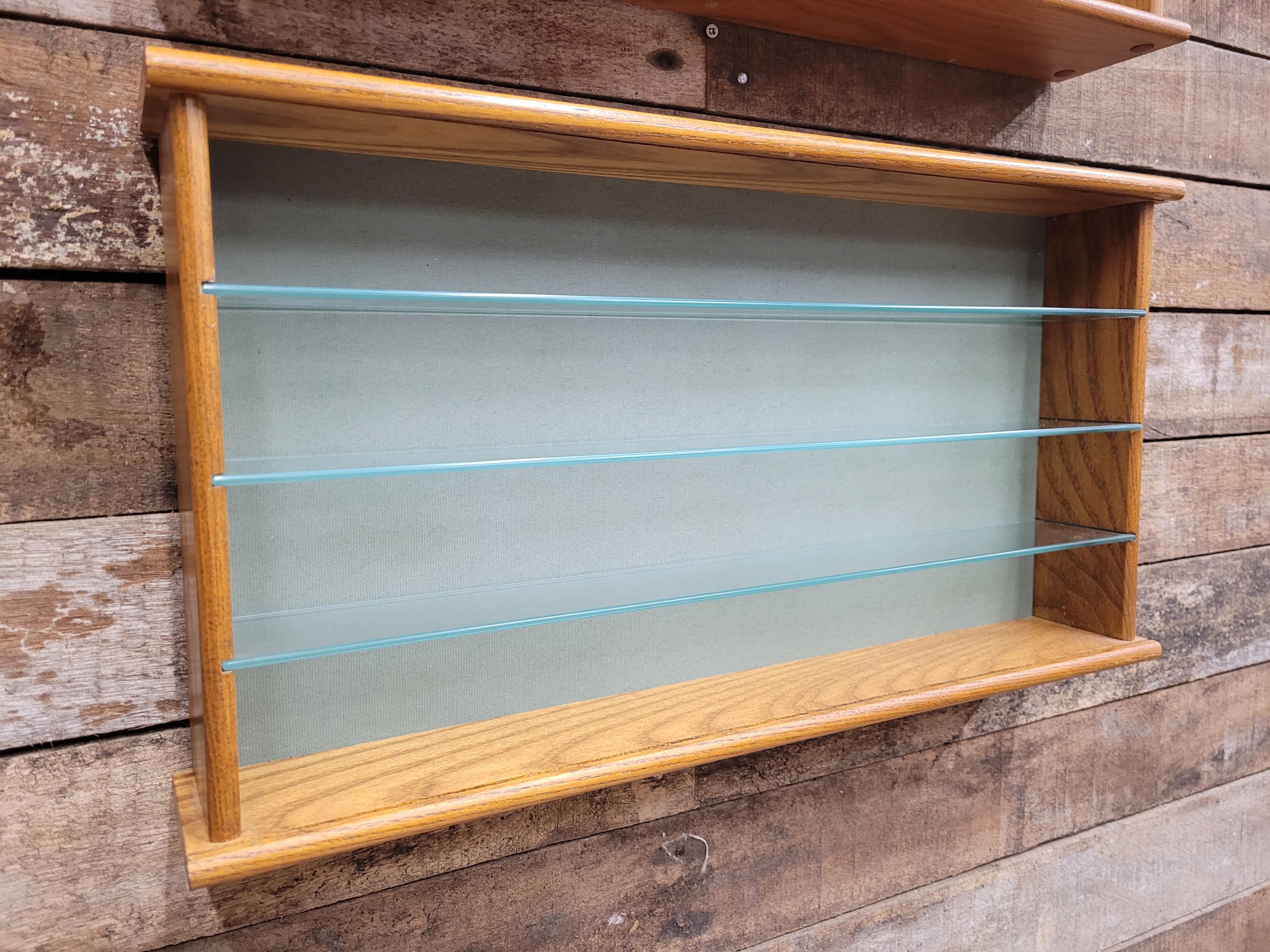 Two Vintage Model Cars Wall Mounted Display Cabinet Glass Shelves