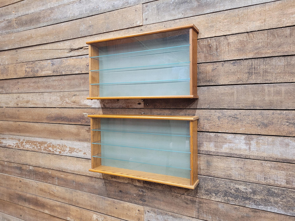 Two Vintage Model Cars Wall Mounted Display Cabinet Glass Shelves