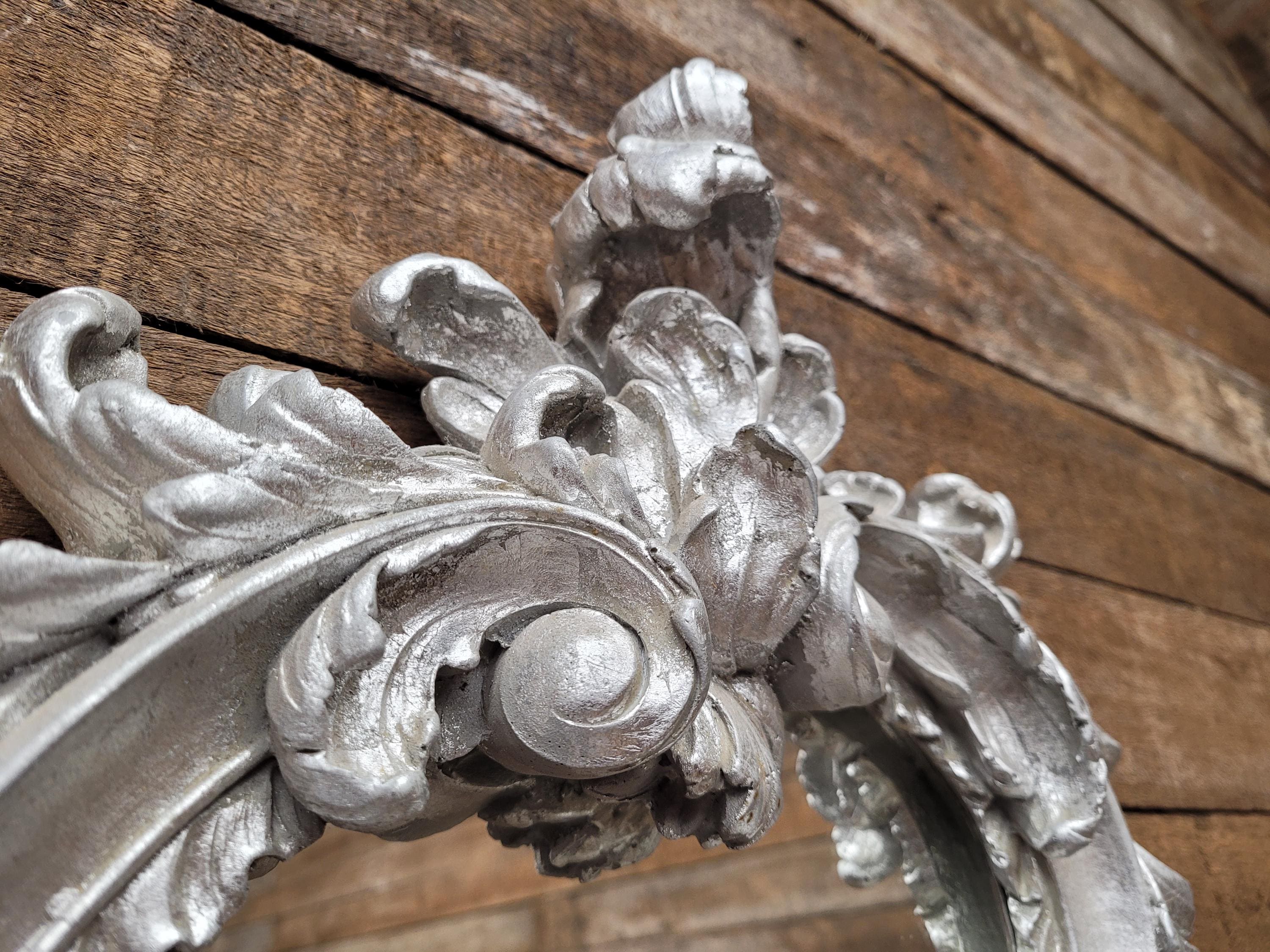 Vintage Shaped Silver Gilt Style Ornate Wall Mirror Rococo Style