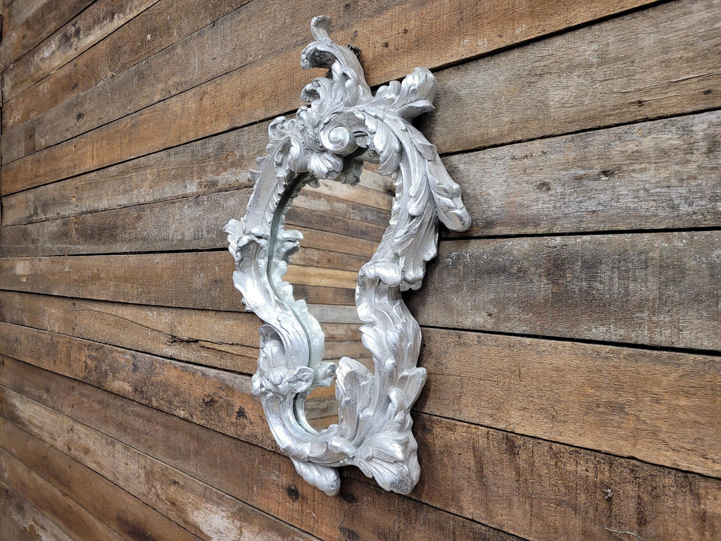 Vintage Shaped Silver Gilt Style Ornate Wall Mirror Rococo Style
