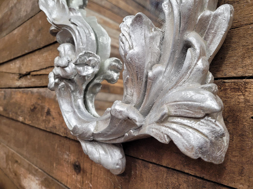 Vintage Shaped Silver Gilt Style Ornate Wall Mirror Rococo Style