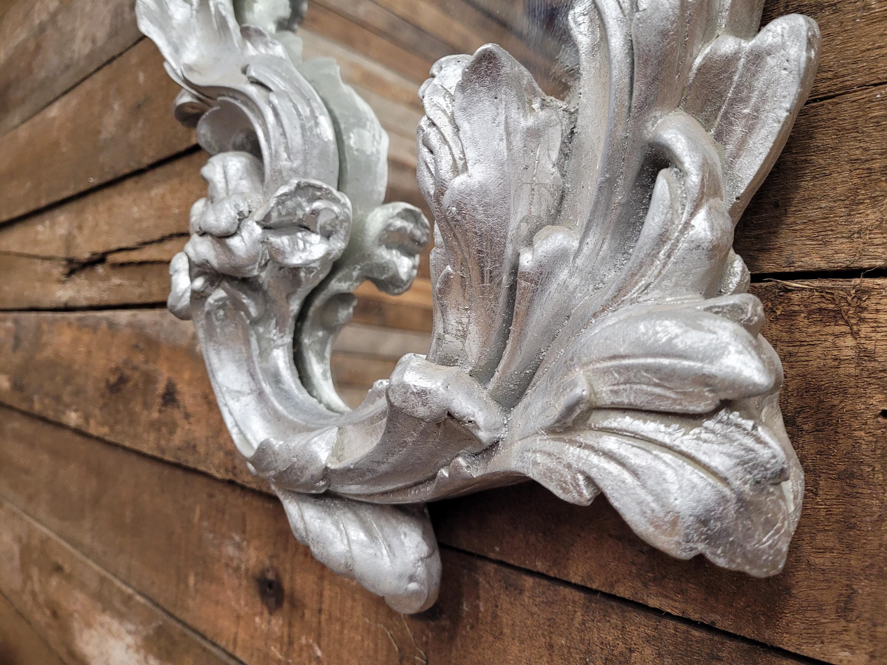 Vintage Shaped Silver Gilt Style Ornate Wall Mirror Rococo Style