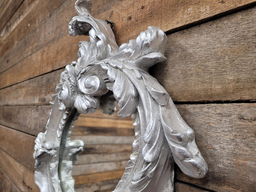 Vintage Shaped Silver Gilt Style Ornate Wall Mirror Rococo Style