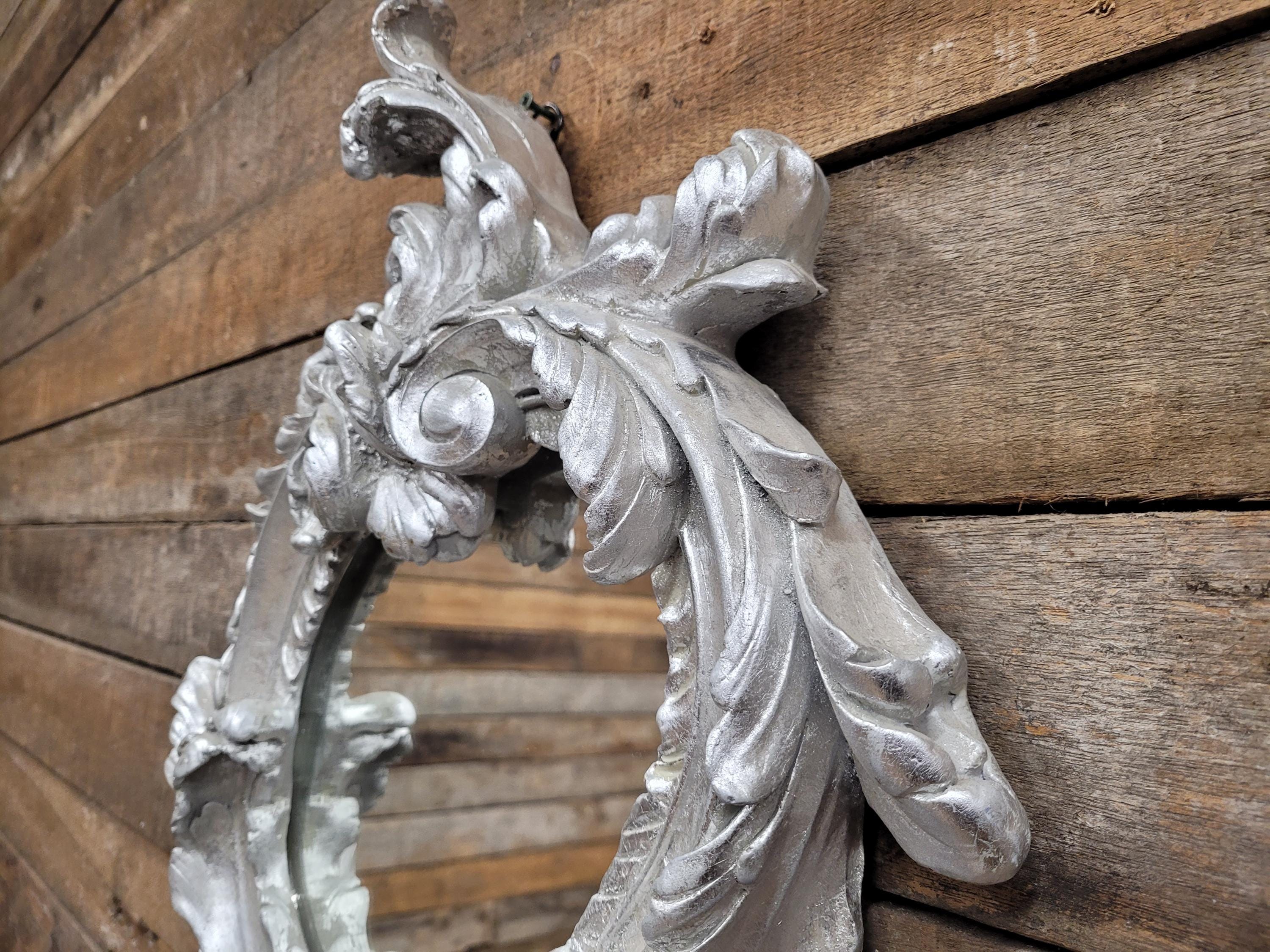 Vintage Shaped Silver Gilt Style Ornate Wall Mirror Rococo Style