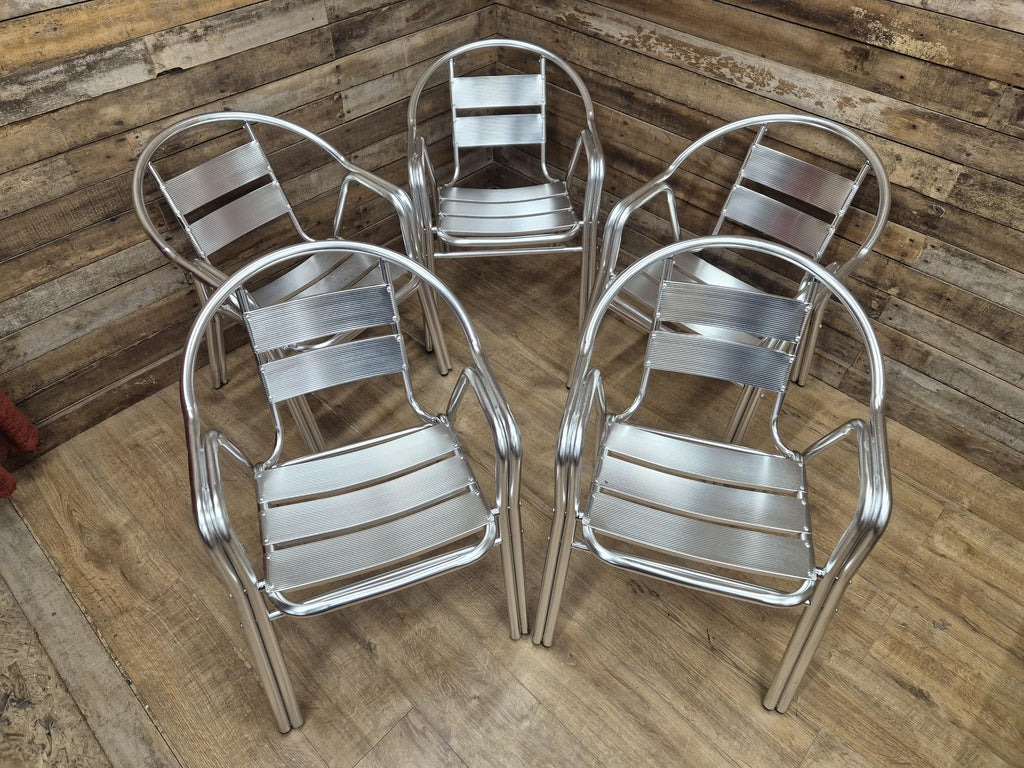 Set of 5 Aluminium Bistro Chairs Lightweight Stackable Cafe Garden Chairs
