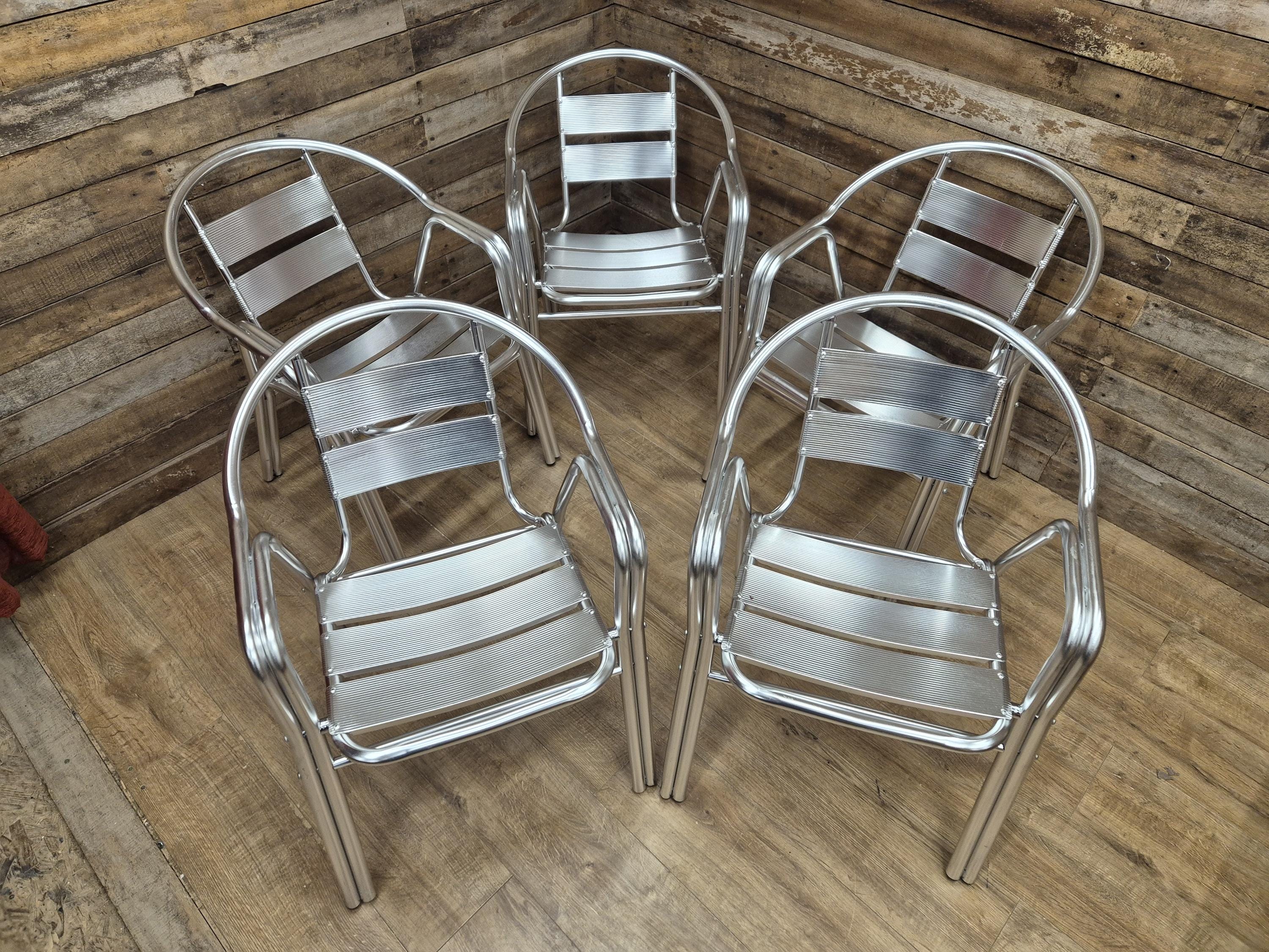 Set of 5 Aluminium Bistro Chairs Lightweight Stackable Cafe Garden Chairs